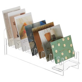 UNICRAFTALE 15-Slot Christmas Greeting Card Display Stand Sticker Acrylic Display Risers Clear Acrylic Organizer Portable Postcard Stand for Greeting Card Display Retail Counter Tabletop