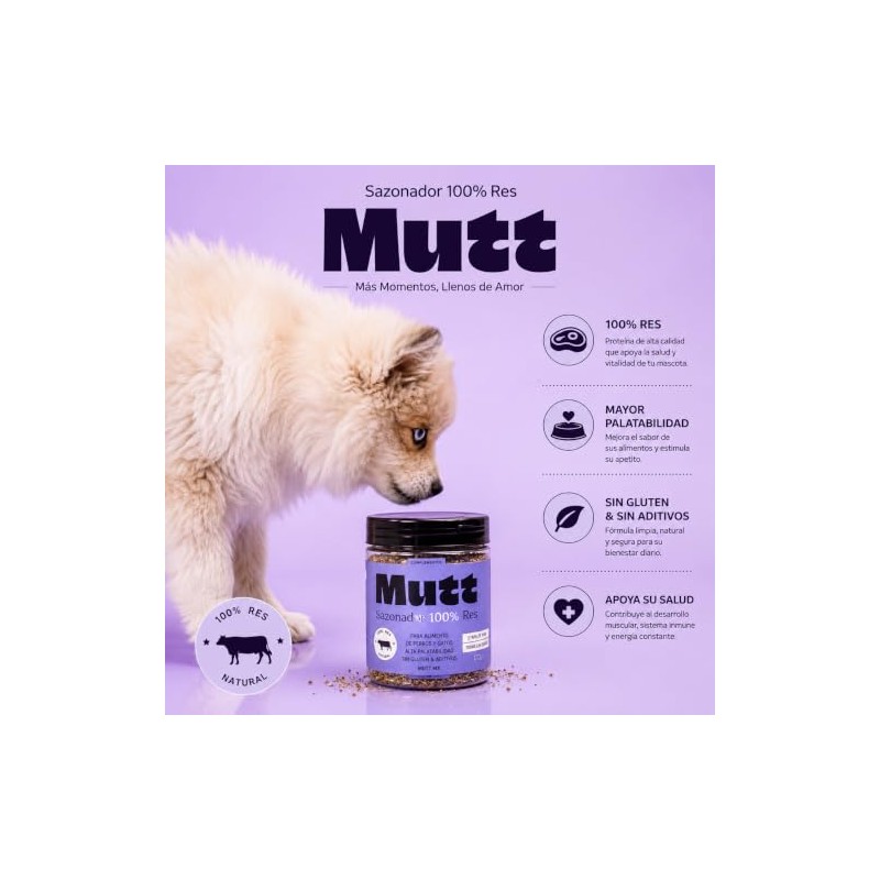 MUTT Aderezo para Perro en Polvo 100% Natural, Res 85