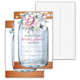 Rustic Mason Jar Bridal Shower Invitations with Envelopes, 25 Pcs Boho Floral Blank Fill-in Invites for Wedding Reception, Engagement Party, Bachelorette Party(17)