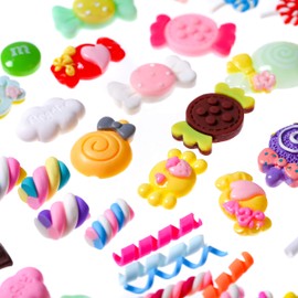 CCINEE 100 Pieces Slime Charms Mixed Resin Candy Sweets Beads Flatback Cabochons Charms for DIY Crafts Scrapbooking Supply