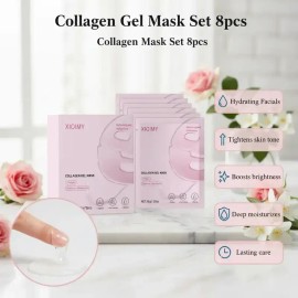 Collagen Niacinamide Face Mask 8 Pack Hydrating Sheet Masks Skin Brightening Moisturizing Firming Care Hydrogel Facial Mask Tone Improving Skincare Set Travel Pack
