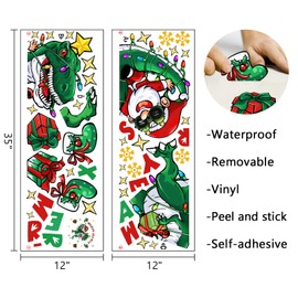 Mfault Christmas Santa Dinosaur Wall Decals Stickers, Merry Rex-Max Xmas Dino Decorations Bedroom Art, Stocking New Year 2025 Home Kitchen Living Room Decor Winter Holiday Gift