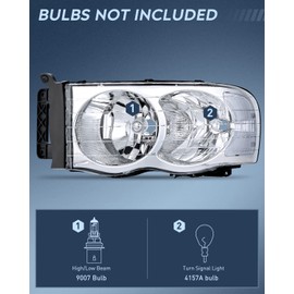 Nilight 2002 2003 2004 2005 Ram 1500 2500 3500 Headlight Assembly Chrome Housing Clear Corner Clear Lens Headlamp Replacement Driver and Passenger Side 2 Pack