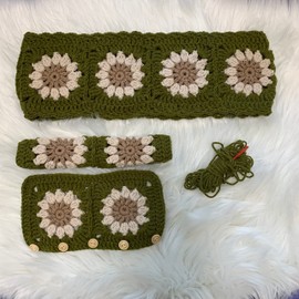 OnEternal Handmade Crochet Steering Wheel Cover Olive Green Seat Belt Cover, Car Interior Accessories Decorations. (Steering Wheel Cover)