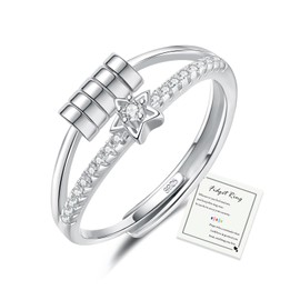 Star Ring Women Sterling Silver Fidget Rings, Adjustable Anti Aniexty Stress Relief Silver Fidget Rings for Anxiety Women, Christmas Birthday Star Gifts for Daughter Mum