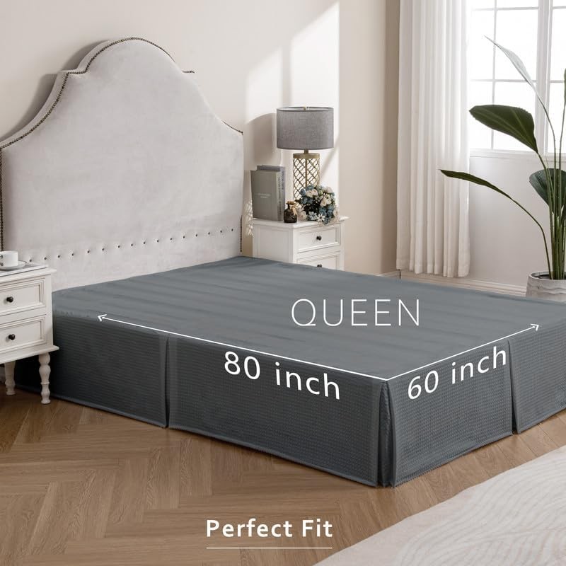 MIYE Pleated Waffle Weave Bed Skirt, Tailored Dust Ruffle 16