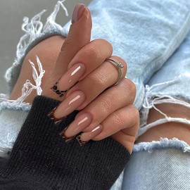 24 Pack Leopard Square Press-On Nails with French Tip - Includes False Nails, Glue, Jelly Glue, Nail File, Alcohol Swab, and Orange Stick