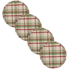 Park Designs Up On The Housetop Quilted Placemat 15" Dia Set Of 4, Red & Green 13X19 Plaid Place Setting For Farmhouse, Country & Holiday Decor, Beige 100% Cotton Machine Washable Pad For Everyday Use