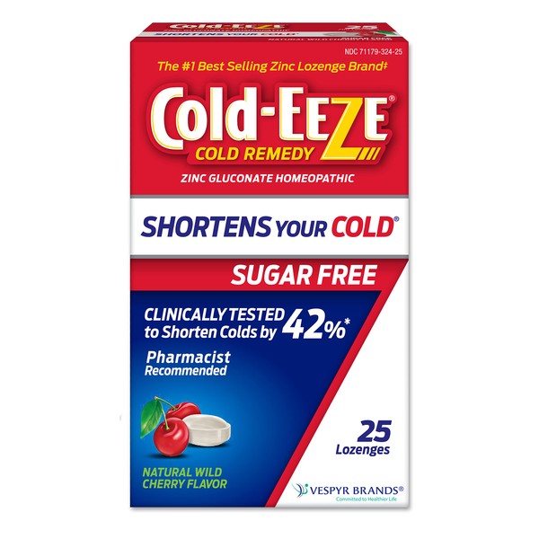Cold-EEZE Sugar-Free, Natural Wild Cherry Zinc Lozenges, Homeopathic Cold Remedy, Shortens The Common Cold, Sore Throat, Cough, Congestion & Post Nasal Drip, 25 Ct