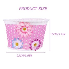 Garneck Children's Bicycle Basket Front Girls Flowers Decoration Removable Children's Bicycle Basket Plastic Handlebar Wicker Front Basket Children's Bicycle MTB Scooter Tricycle Accessories