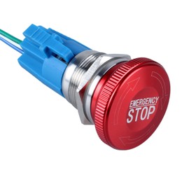 22mm Metal Latching Emergency Stop Push Button Switch Big Red Mushroom Head Stainless Steel Shell Waterproof IP65 12-220V 3A 1NO 1NC with Pre-Wired Socket