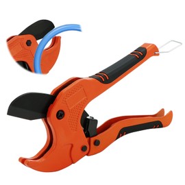 QWORK® PVC Pipe Cutter Ratchet Type,42mm Plastic Pipe Cutter with Ergonomic Handles for PE, PVC,PPR