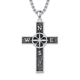 MEIDERBO Compass Cross Necklace 925 Sterling Silver Cross Compass Pendant Amulet Jewelry Inspirational Graduation Traveler Gifts for Men Women