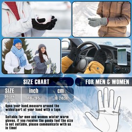 TirEurt Winter Thermal Gloves, 2 Set Touch Screen Fleece Lining Warm Gloves, Non-slip Grip Elastic Warm Knit Mens Womens Gloves for Skiing Riding Running Cycling Camping Hiking, Grey and Black