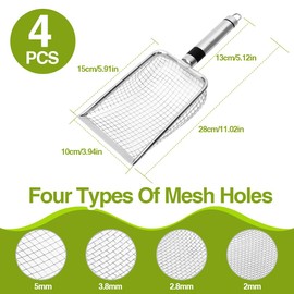 MIUUIPI Set of 4 Stainless Steel Garden Sieve, Soil, Compost Sieve with Handle, Garden Sieve, Sand Sieve (2/2.8/3.8/5 mm Mesh), Sieve Inserts for Soil, Compost, Weeds, Sand, Gravel and Seeds