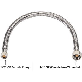 EZ-Fluid 30" x 1/2" Fip x 3/8" Comp S.S Braided Flexible Water Hoses Connectors,Faucet Supply Line,Faucet Water Supply Hose Connector Lines For Bathroom,Kitchen,Toilet,Outdoor Sink Faucets (1)
