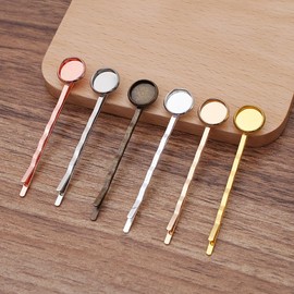 ccHuDE 20 Pcs Small Bobby Pins Hair Bobby Clips Metal Bobby Hairpins Round Cabochon Hair Clips with Blank Round Tray for DIY Craft Golden