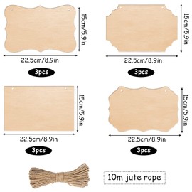 Unfinished Wooden Sign 12 Pieces Hanging Wooden Sign with 2 Holes and Jute Rope Blank Wooden Signs Rectangular Hanging Wooden Sign for Hanging DIY, Pyrography, Painting, Writing and Decorating