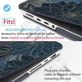 Mektron Case for M5 MacBook Pro 14 inch 2025 Model A3434 A3112 Fit 2024-2021 M4 A3112 A3401 A3185 M3 A2918 A2992 M2 A2779 M1 A2442 Pro/Max, Hard Shell Cover for MacBook Pro 14", Dahlia Flower C035