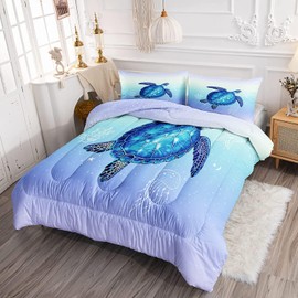 DYcolor 3D Aqua Blue Reptile Turtle Ocean Life Bedding Quilt, 3-Piece Under Sea Animal Starfish Turtle Comforter Set with 1 Comforter and 2 Pillow Cases for Kids, Teens, Adults (04, Twin)