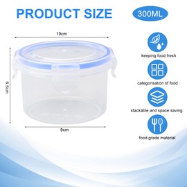 UOCAI 6 x 300 ml food storage containers, round with lid, airtight food storage container, leak-proof small containers, plastic storage containers, freezer containers, storage box, kitchen containers, freezer boxes, plastic containers