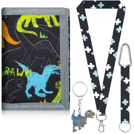 YNOYMO Children's Wallet Boys Mini Wallet Neck Pouch Boys Trifold Wallet, Dinosaurs, M, Modern