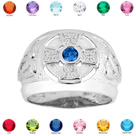 Solid 925 Sterling Silver Trinity Knot Band Blue CZ September Birthstone Celtic Cross Ring (Size 11)