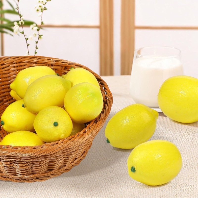 Fxieng 6 Pcs Yellow Mini Lemon Decor Fake Fruit Home