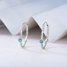 SHEAISRS Turquoise Circle Endless Hoop Earrings for Women White Gold Plated Sterling Silver Hoop Earrings 50mm