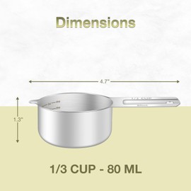 BERYLER 1PCS 1/3Cup (80ml, 2.6oz) Single Measuring Cup, Etched Inner Scale Stainless Steel Measure Scoop, Metric and US Measurement, Dishwasher Safe