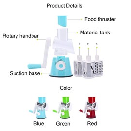 Hosoncovy Suction Rotary Cheese Grater Drum Grater Vegetable Slicer with 3 Detachable Drum Blades Effiently Cheese Grinder for Vegetables, Nuts, etc (Green)