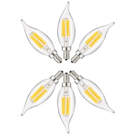 Sunlite 41357 LED Filament CA11 Flame Tip Chandelier Light Bulb 5 Watts (60W Equivalent), 600 Lumens, Candelabra Base (E12), Edison Style, Dimmable, ETL Listed, 6 Pack, 5000K-Super White