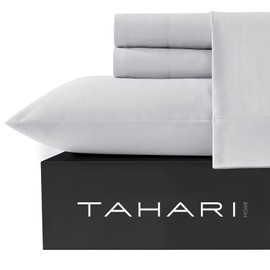 Tahari Home - Sheets, 6-Piece Sheet Set with Matching Pillowcases, Soft & Lightweight, Dorm Essentials, Comfy Home Decor (Solid Antarctica Grey, King)