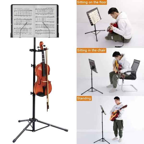 Klvied Professional Sheet Music Stand with Violin Hanger, Folding &
