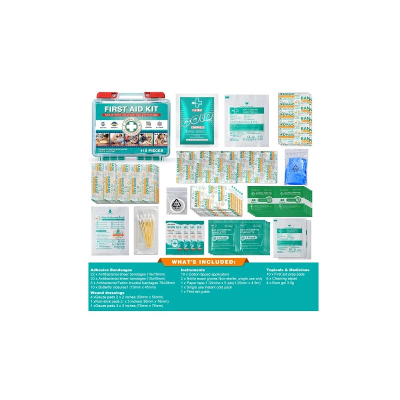 110 Pcs First Aid Kit Hardcase Box Premium Medical Supplies