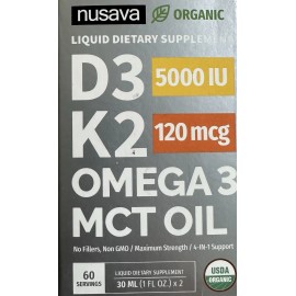 NUSAVA 2 Pack Organic Vitamin D3 K2 Drops 5000 IU with MCT Oil Omega 3 - Maximum Str...