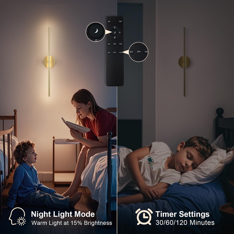 KARTOOSH Removable Battery Operated Wall Sconces with Remote Control 350°Rotate