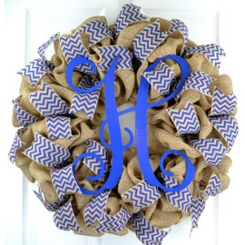 Black Burlap Monogram Wreath - Everyday Initial Front Door Decor - LOTS OF COLORS!!