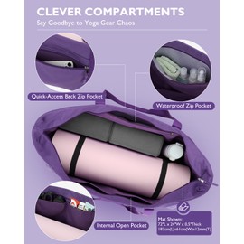 Gonex Yogatasche, Extra Große Canvas Sporttasche mit Wasserdichtem Fach & Metallreißverschluss, Für Matte & Blöcke, Stylische Tragetasche für Damen, Ideal für Yoga, Pilates, Reisen, Lila