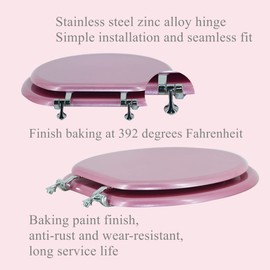 BLOFDE Elongated Toilet Seat Wood Toilet Seat Prevent Shifting with Zinc Alloy Hinges American Standard Size Toilet Seat Easy to Install also Easy to Clean (Elongated,Sparkling Pink)