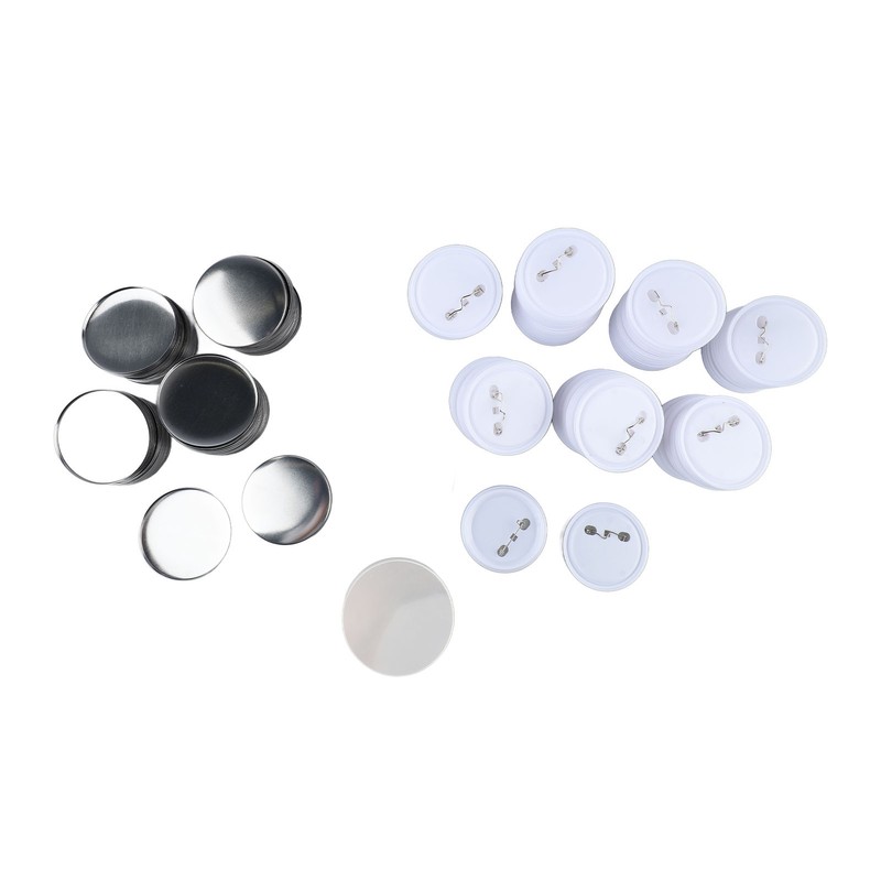 100 Set Pin Back Button Parts 2.3in Diameter Tinplate Plastic