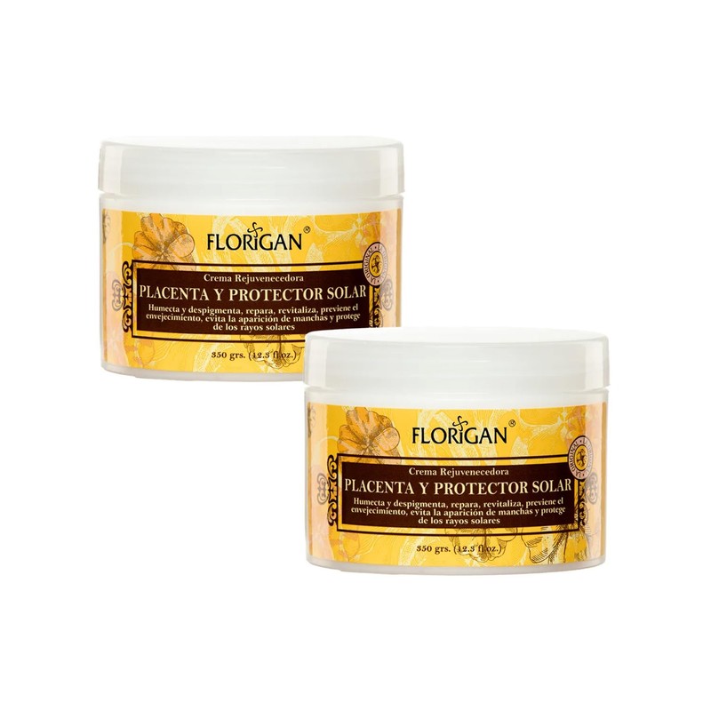 Crema Rejuvenecedora Placenta y Protector Solar Florigan® 350g 2pzas.
