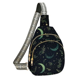 Yrebyou Moon Small Sling Bag for Women Leather Sling Crossbody Bags Travel Chest Daypack Adjustable for Casual Outdoor