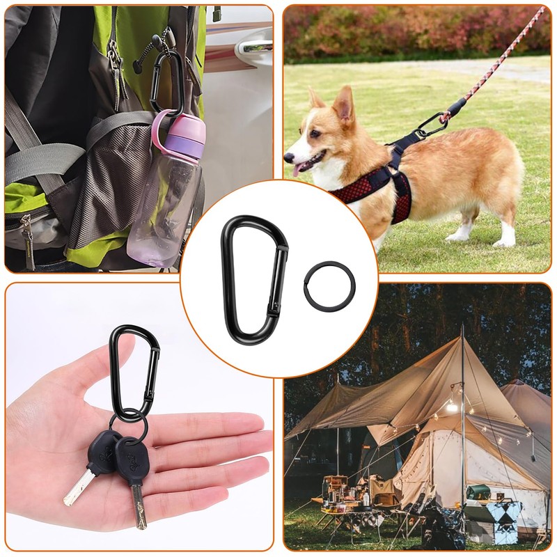 YPYMOD 5 Pairs of Aluminium Carabiner Hooks, D-Clip in Black,