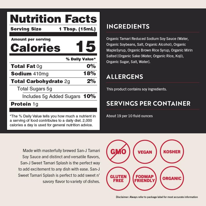 San-J - Richly Flavored Organic Sweet Tamari Splash - Specially