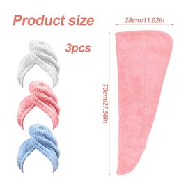 Toalla Microfibra para Cabello 3 Pack, Gorro De Baño Ultra Absorbente con Botones, Turbante De Secado Rápido Anti-Frizz para Mujer, Ideal para Baño, S
