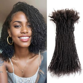 Originea Dreadlocs Extensions Human Hair Interlocked Sisters Locs Curly Tips 100% Real Human Hair 0.1cm Full Handmade Permanent Micro Locs Extensions Can Be Bleached and Dyed (8 Inch 50 Strands)