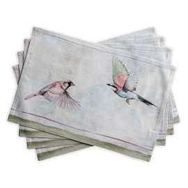Maison d' Hermine Flying Birds 100% Cotton Set of 4 Place-Mats for Dining Table, Kitchen, Wedding, Everyday, Dinner Parties, Spring/Summer (33 cm x 48 cm)