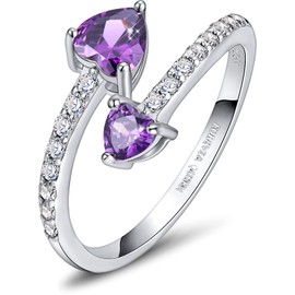 FOREVER QUEEN Birthstone Rings 925 Sterling Silver Rings Adjustable Open Heart Stones Rings For Women