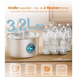 UPAWPIA Cat Fountain Stainless Steel Drinking Fountain for Cats 3.2 L Cat Fountain for Cats Dogs with Water Level Window Ultra Quiet Water Fountain for Cats Pet Cat Fountain Stainless Steel with LED